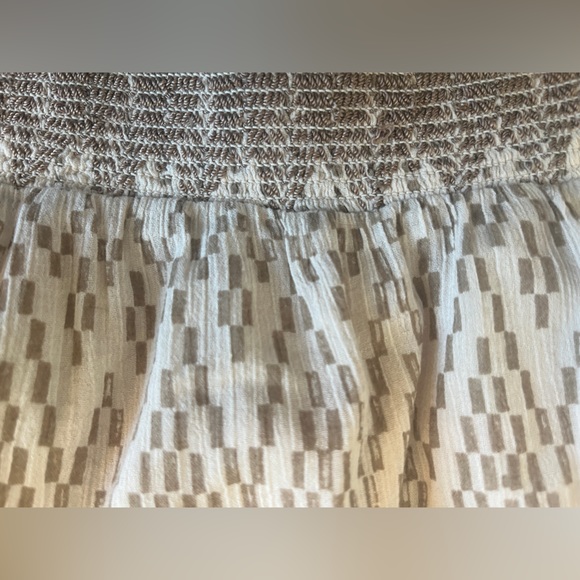 Calvin Klein Eggshell/Tan Geometric Print Lined stretch waist Cotton Mini Sz4 - Picture 2 of 6